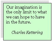 Text Box: Our imagination is the only limit to what we can hope to have in the future.

Charles Kettering
